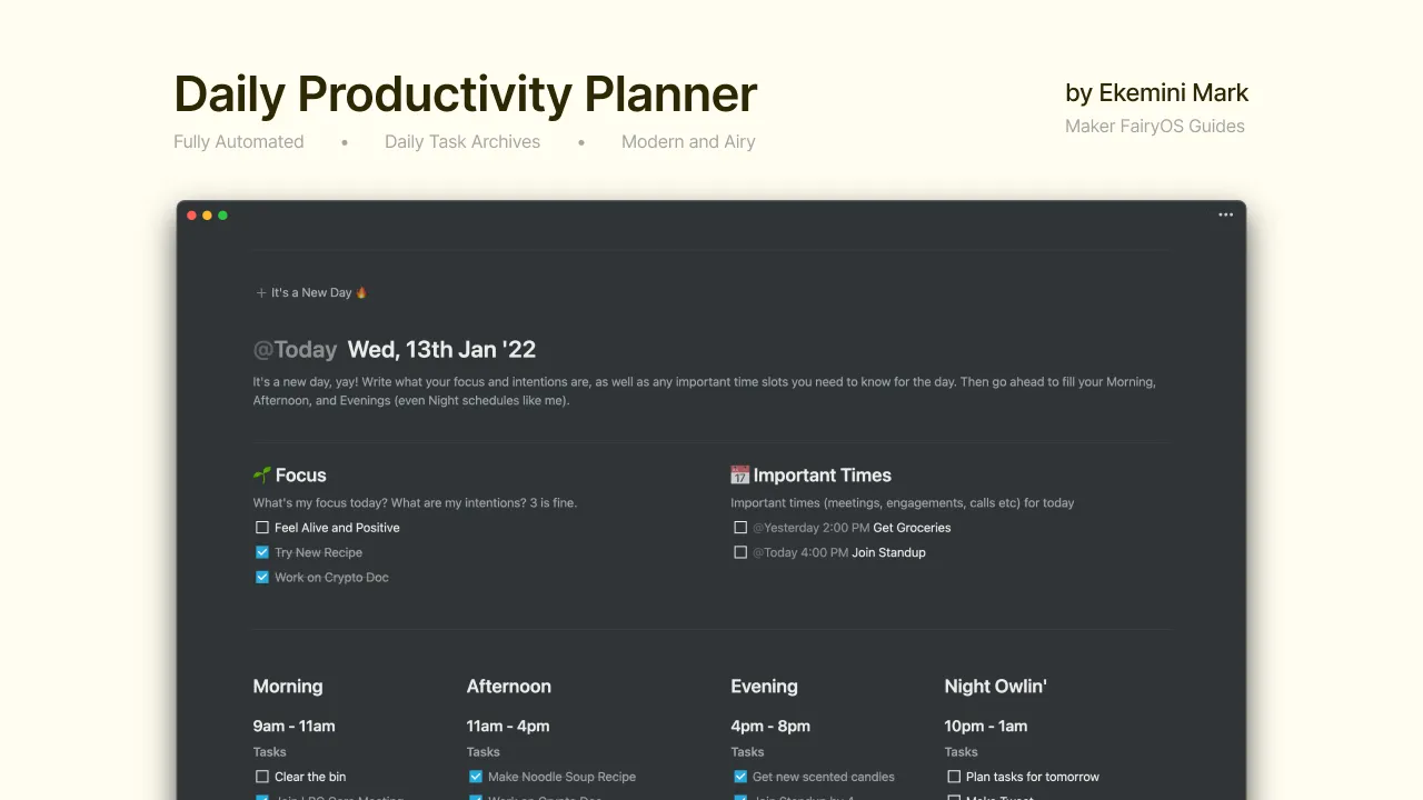 a daily planner template in Notion