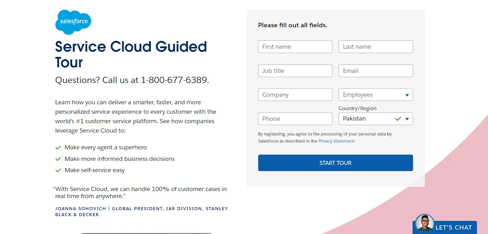 Lead capture page example: Salesforce