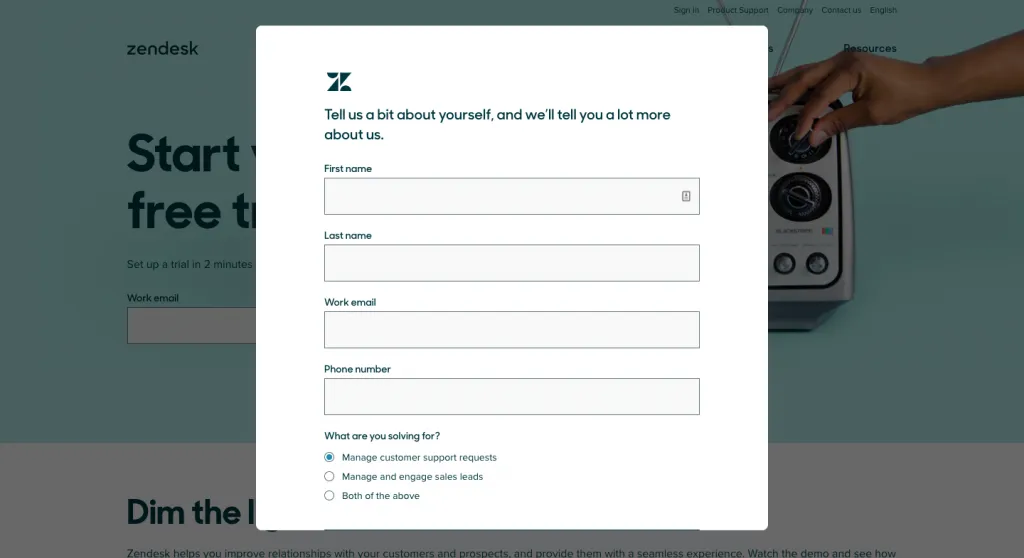 zendesk sign up form