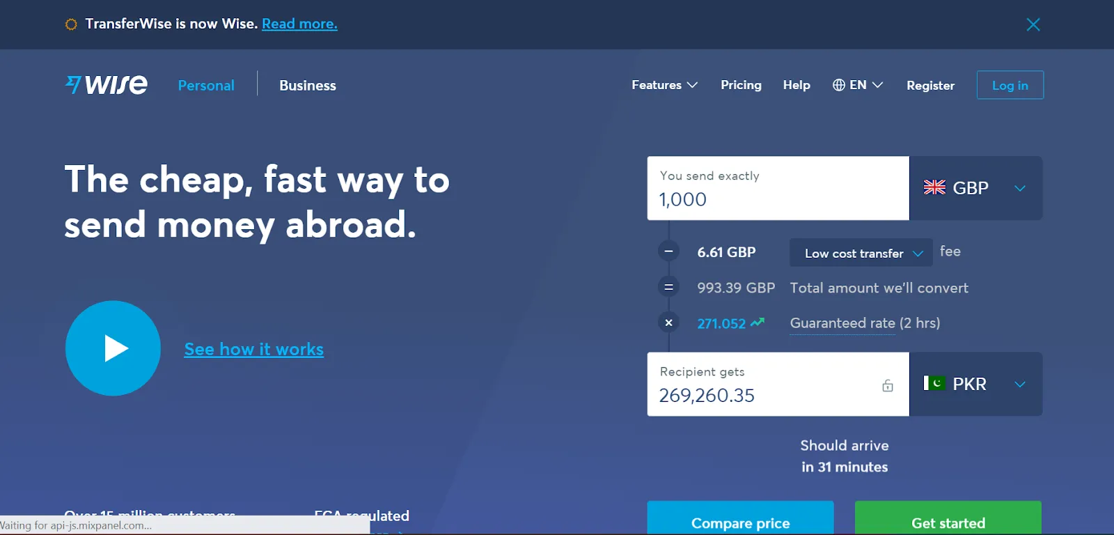 Lead capture page example: Wise