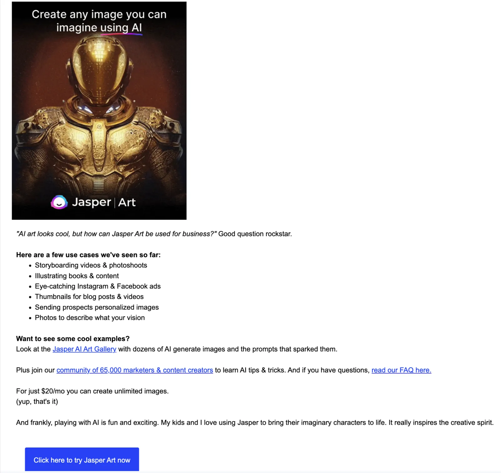 New feature announcment emails: Jasper