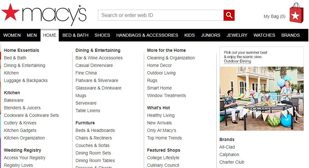 macys subcategories dropdown menu