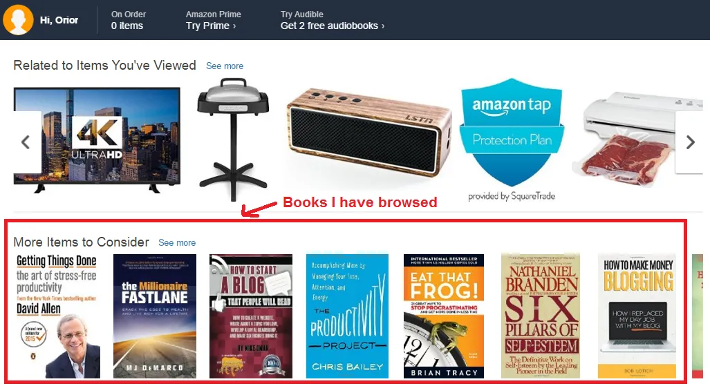 Content personalization Amazon