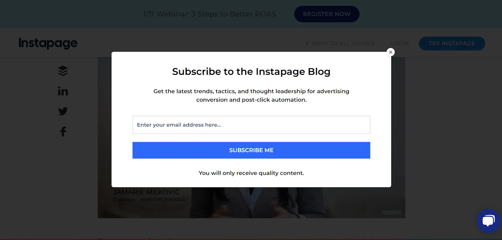 Lead Capture Form Example: Insta Page