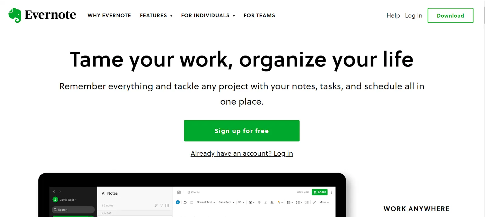 AIDA model action stage example: Evernote