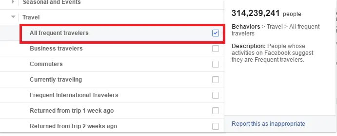 Facebook frequent travelers