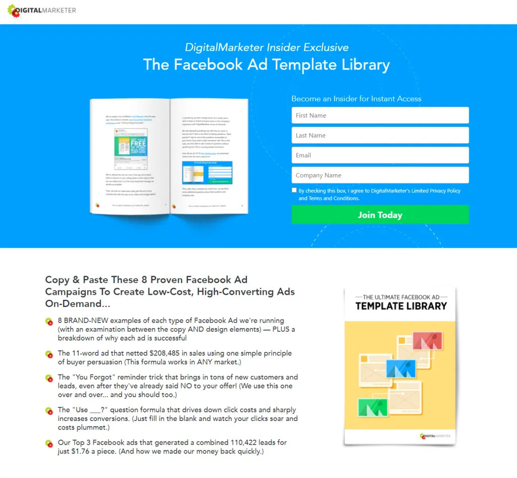 digital marketer's landing page