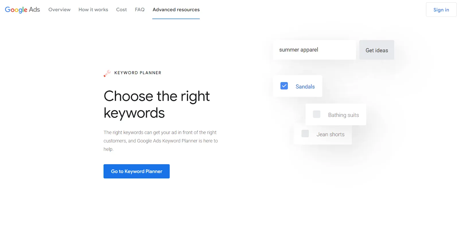 Marketing tool: Google Keyword Planner