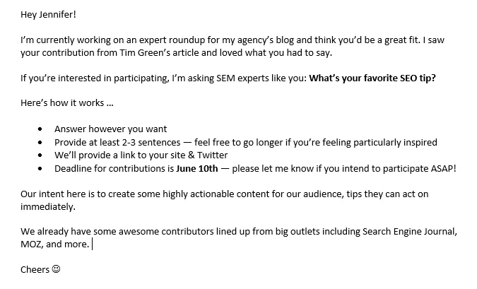 Influencer outreach example