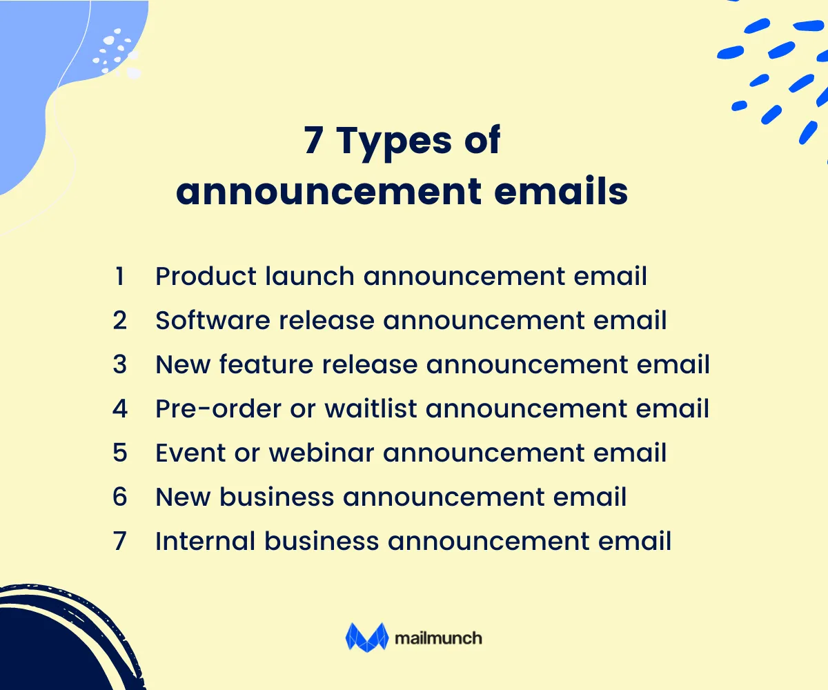 Infographic: 7 Types of announcement emails