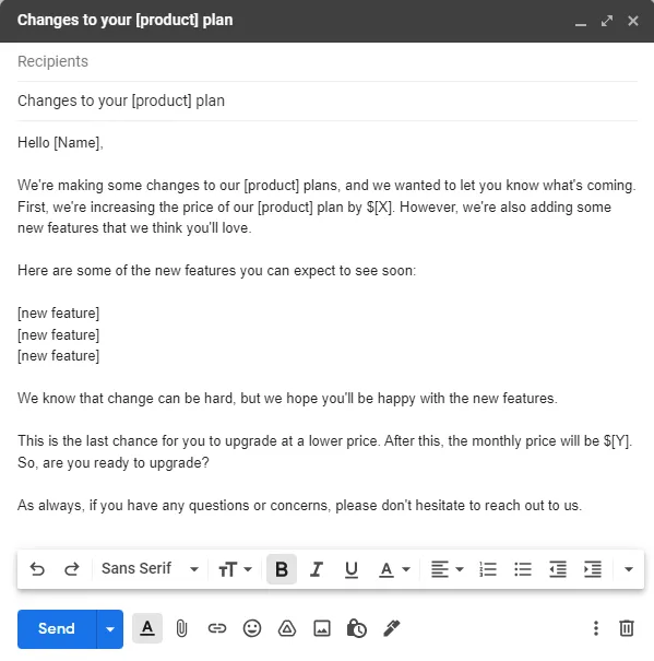 Promotional email format example