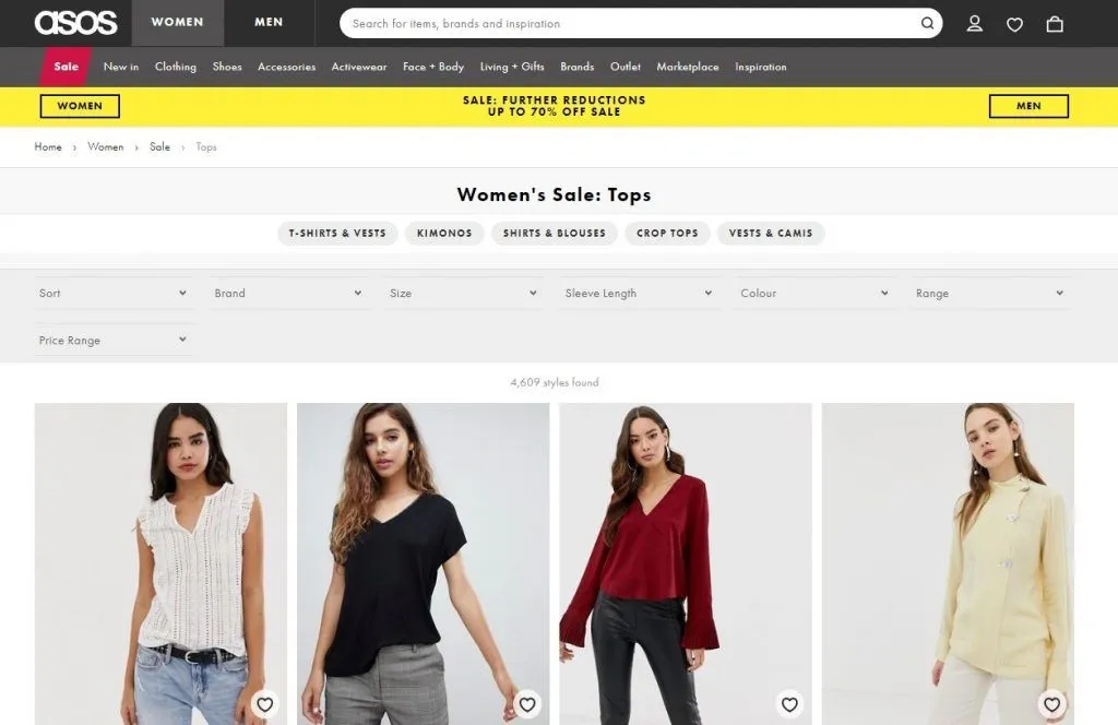 asos product categories