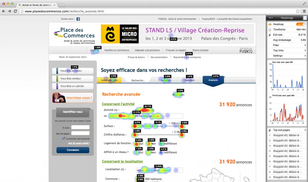 screenshot of heatmap being used on webpage