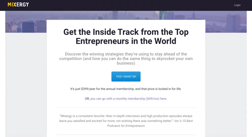 mixergy CTA page