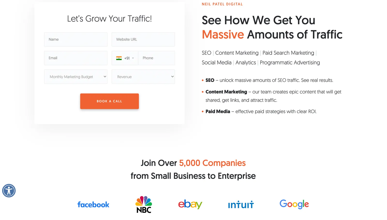 landing page from bottom bar