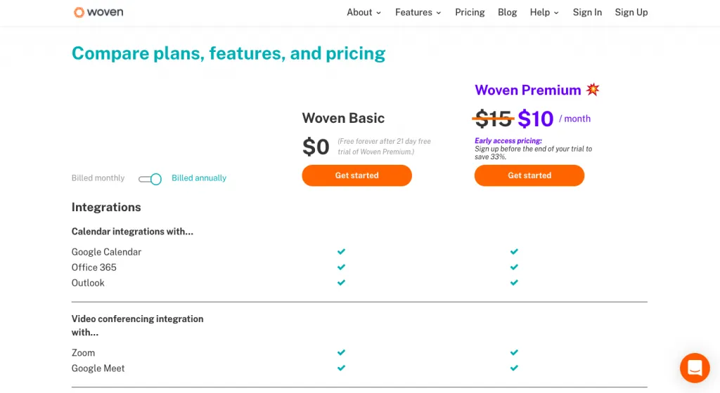 woven pricing page