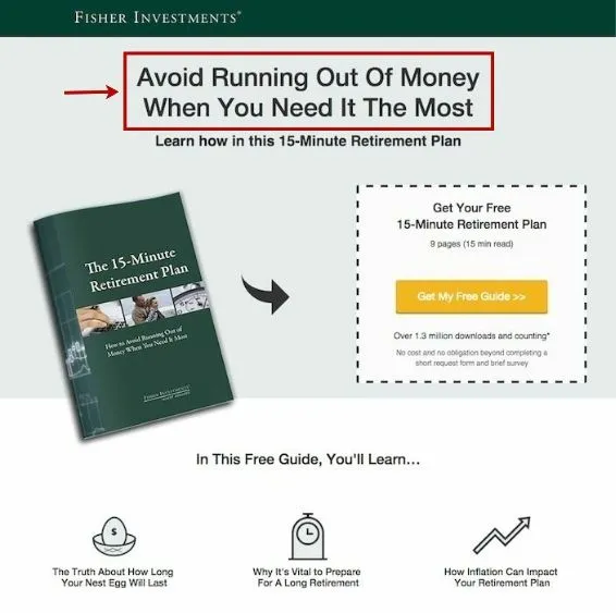 screenshot from a squeeze page highlighting the headline