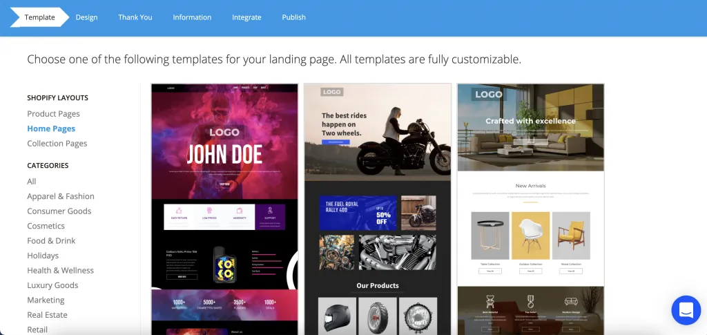Home pages for Shopify on the Mailmunch app