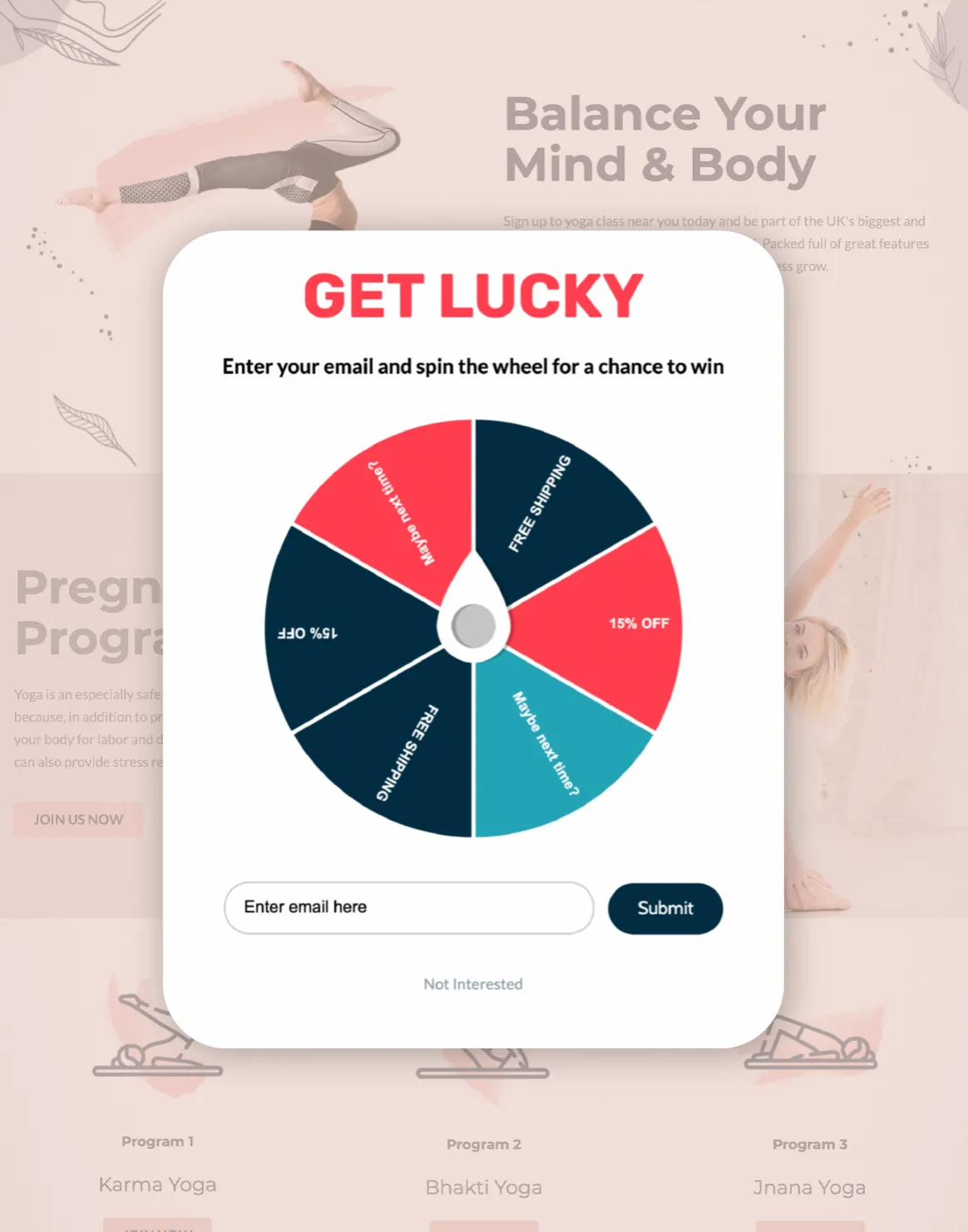 Spin-to-win coupon popup on a store website