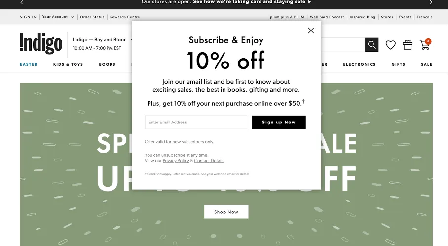 Example of eCommerce personalization: Indigo