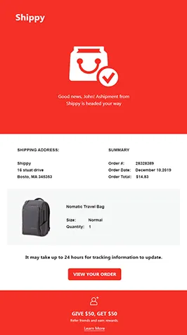 Shipping email templates: basic confirmation email