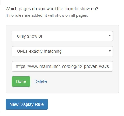 MailMunch display rule