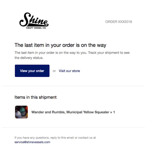 Examples of shipping email: Shine