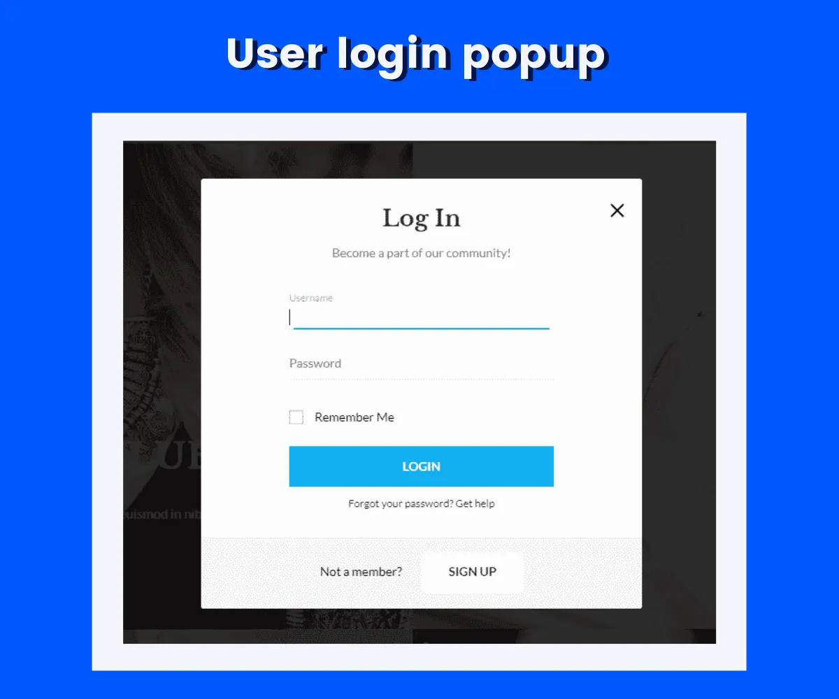 user login popup