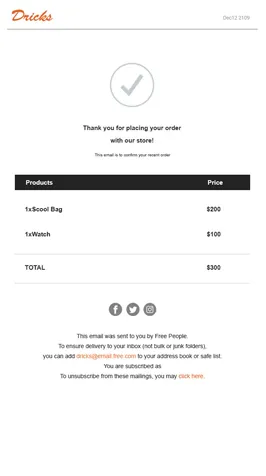 Shipping email templates: Thank you for your order