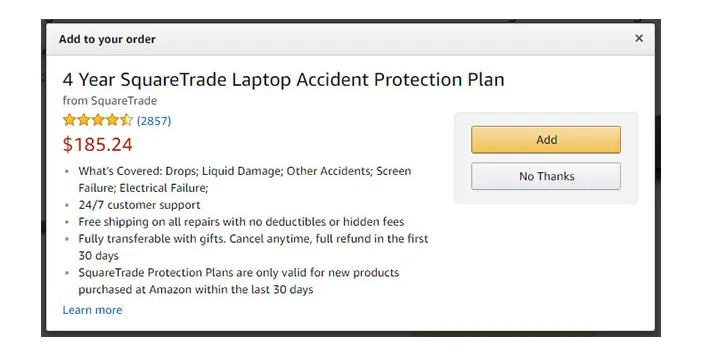 amazon product warranty screenshot