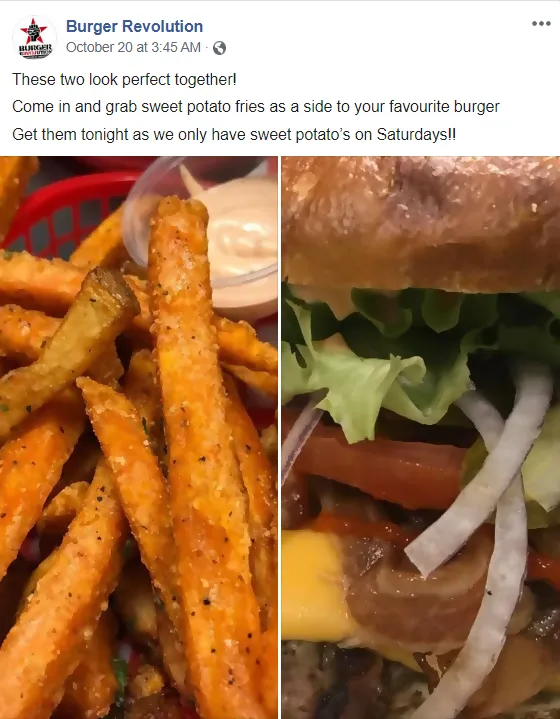 burger revolution's facebook post screenshot