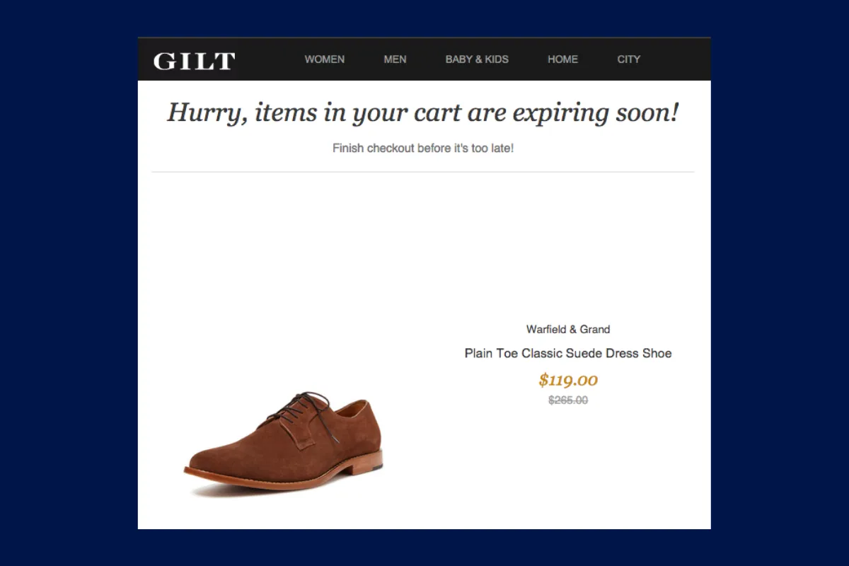 Gilt abandoned shopping carts example