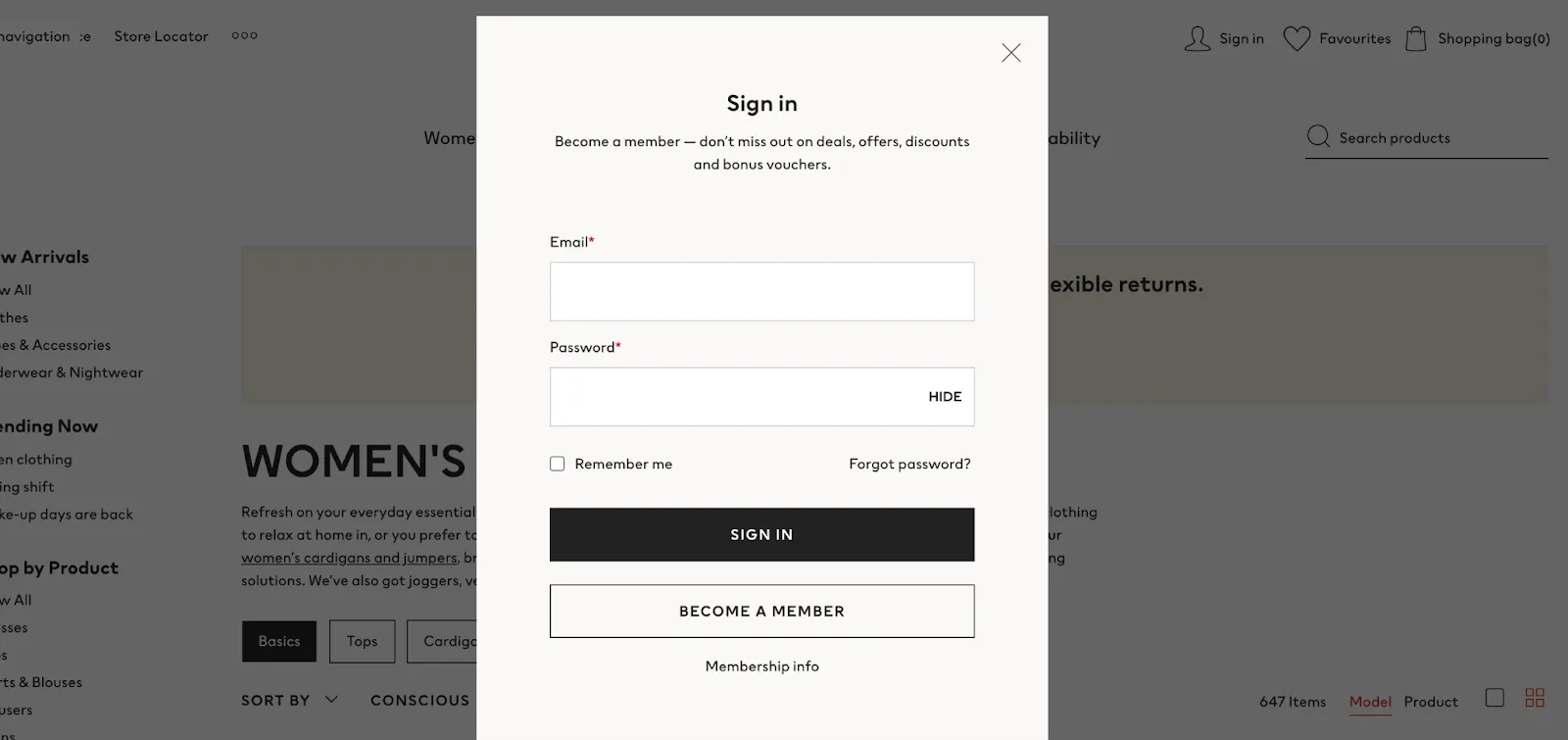sign in form screenshot