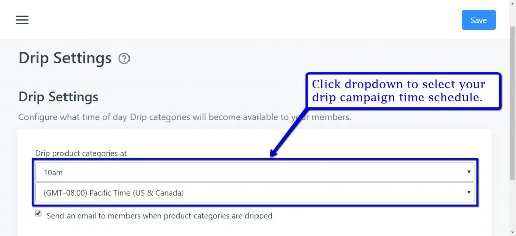 drip automation settings dashboard