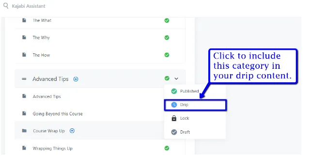Kajabi Assistant showing advanced tips options