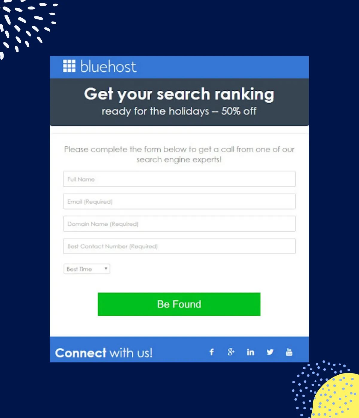 Dedicated landing page - Bluehost example