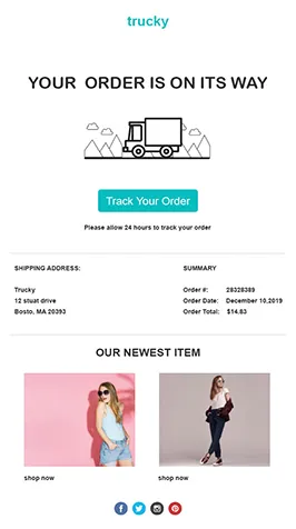 Examples of shipping email: Trucky