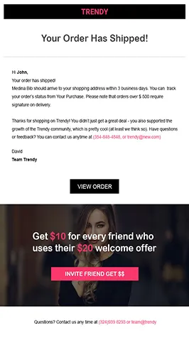 Shipping email templates: Trendy