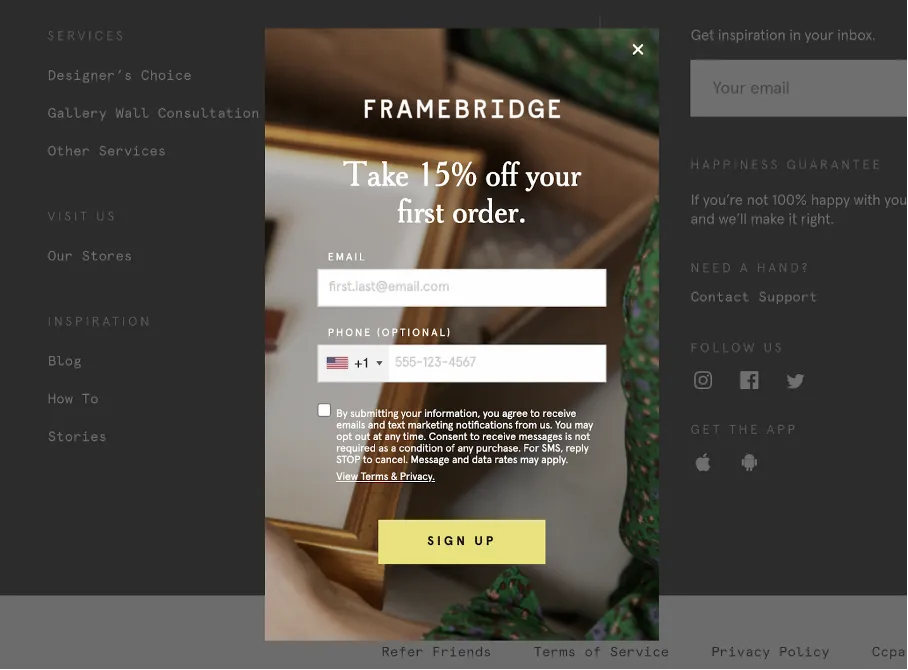 Example of eCommerce personalization: Framebridge