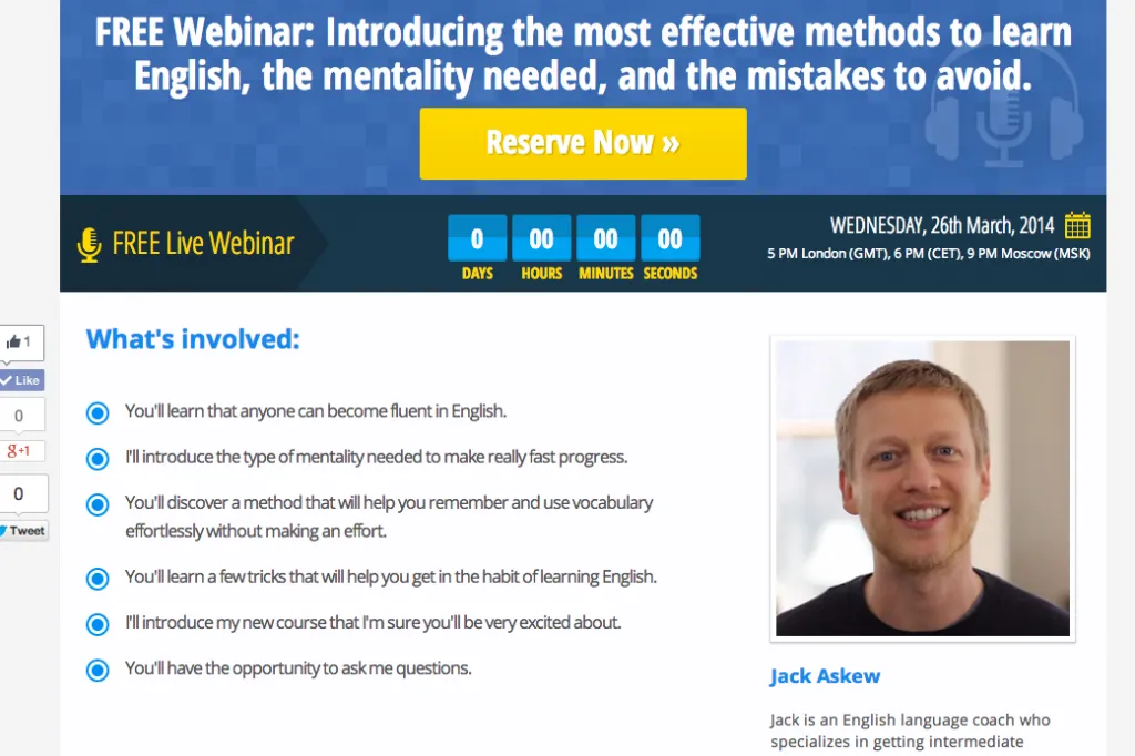 Webinar squeeze page