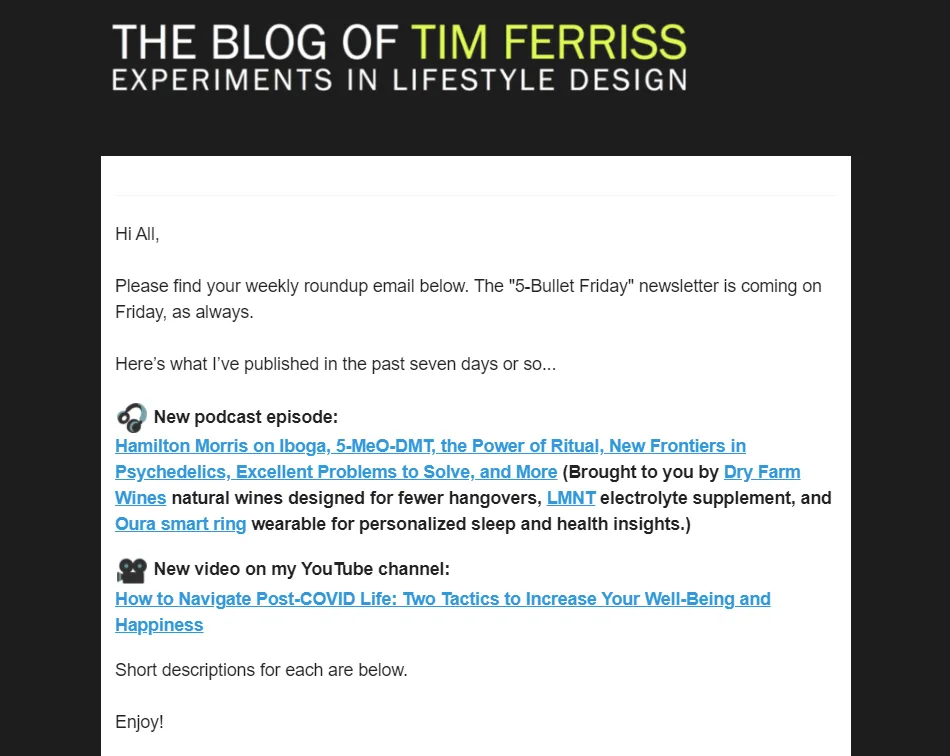 Tim Ferriss's example