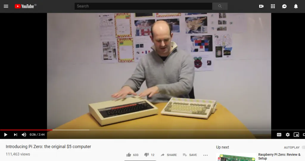 screenshot of Pi Zero youtube ad