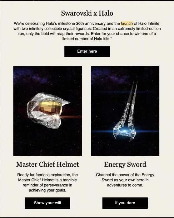 Prodct launch announcement emails example: Swarovski