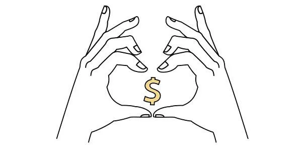 Boost your Shopify dropshipping success rate. Regularly offer ways to save - Two hands for a heart around a dollar symbol.