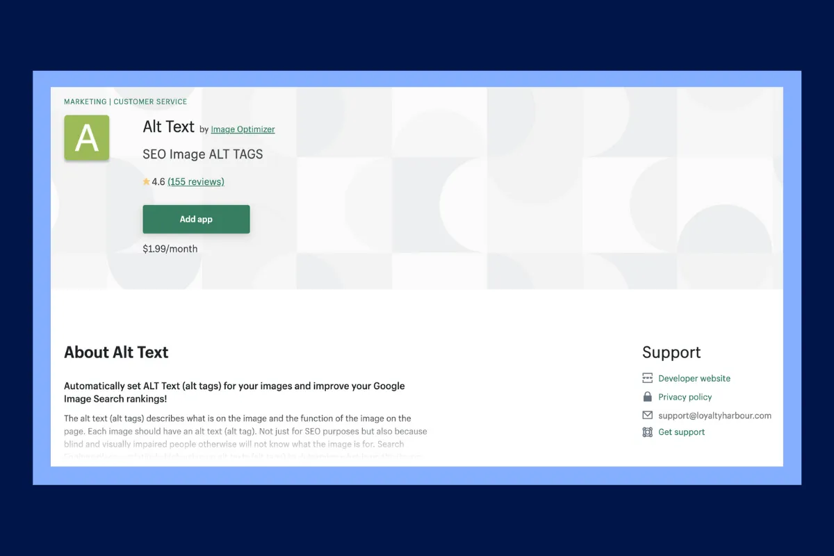 ALT text Shopify App