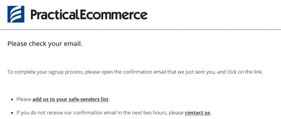PracticalEcommerce thank you page