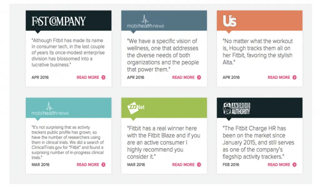 fit bit social proof section screenshot