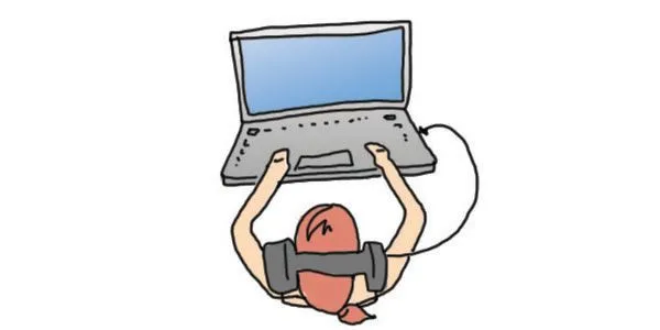 Boost your Shopify dropshipping success rate. Create trust with blog content - A Birdseye view of a girl listening to headphones and typing on a laptop.