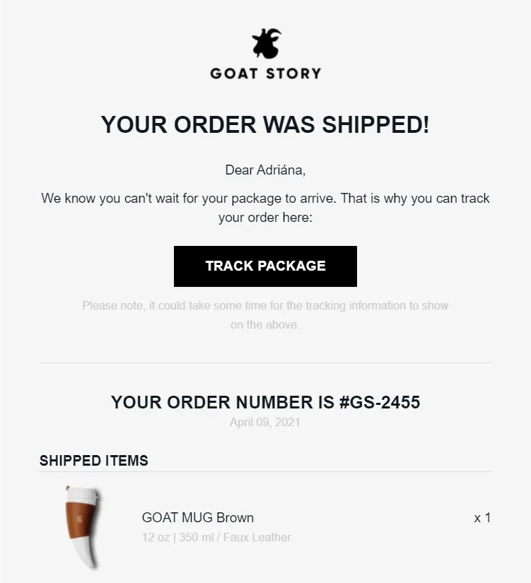 Examples of shipping emails: Goat Story