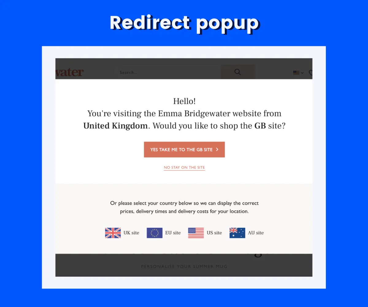 page redirect popup